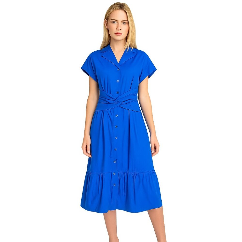 NWT White House Black Market Twist Waist Shirt Dress Cobalt XL #WHBM20 - Picture 1 of 8